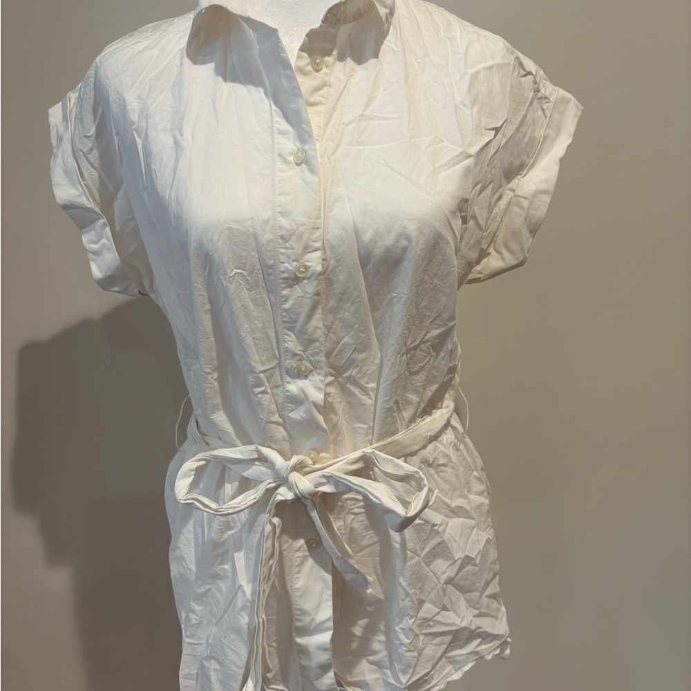 J. Crew White Poplin Button-Down Shirt with Tie Waist